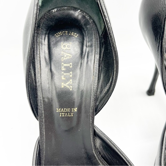 Bally Vintage Black Leather Peep-Toe Heels Gold Accent 40.5/ 10 - Picture 4 of 9
